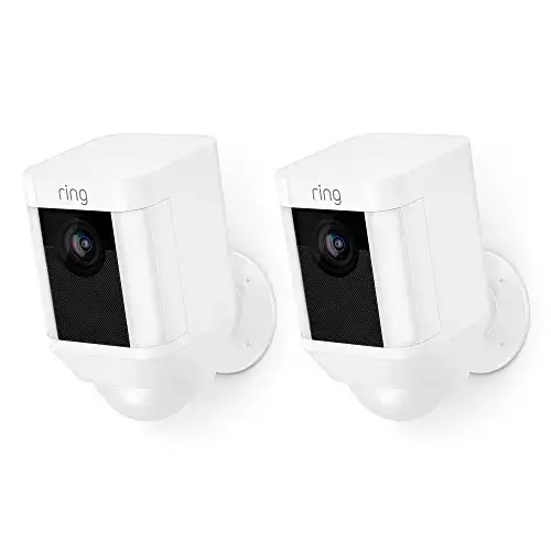 Ring Spotlight Cam Battery HD Security Camera with Built Two-Way Talk and a Siren Alarm, White,...