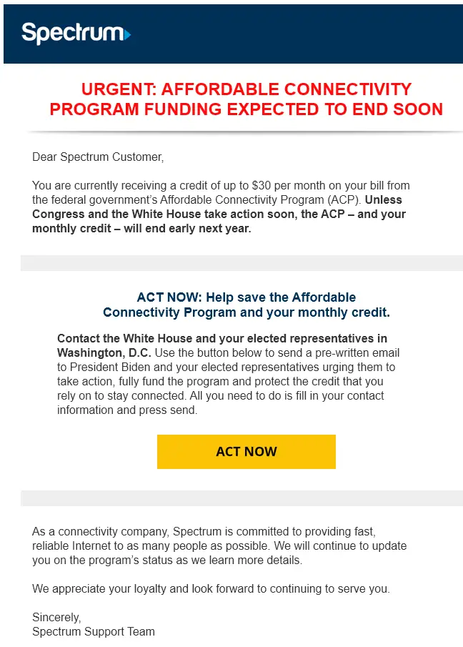 Spectrum Affordable Internet Program